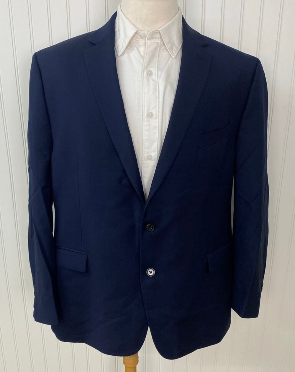 Lauren Ralph Lauren Natural Stretch wool 2-button navy suit jacket blazer, 48R